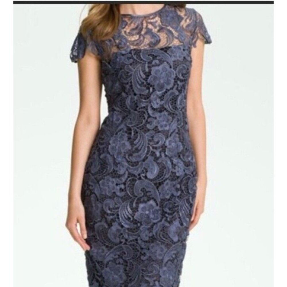 Patra Navy Blue Lace Sheath Dress 14 Short Sleeve Church Party Wedding Cruise